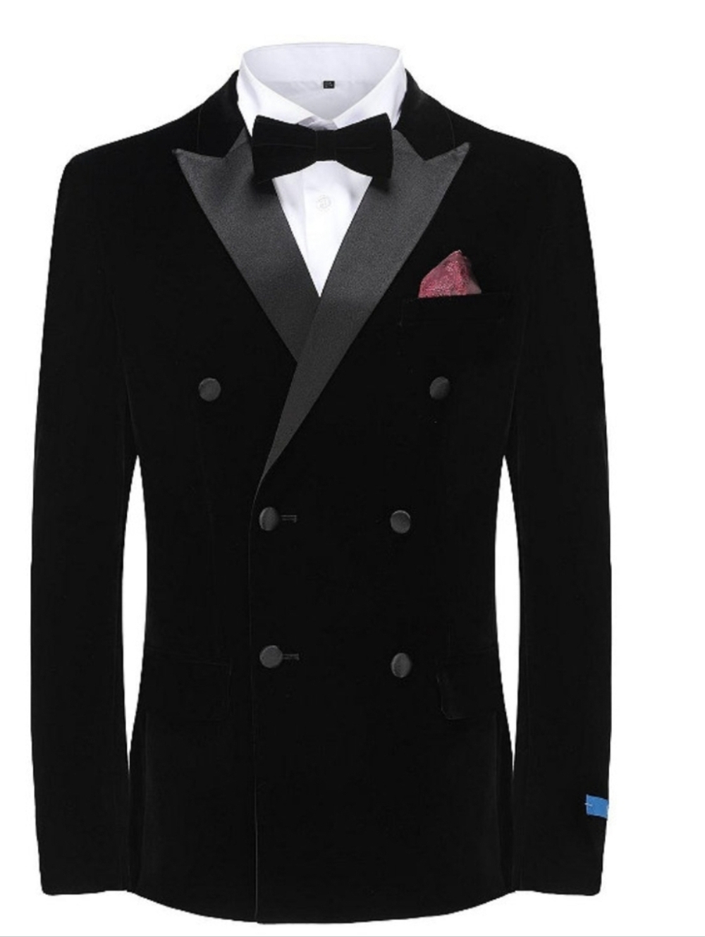Gino Vitale Men's Double Breasted Velvet Birdseye Lapel Slim Fit Tuxedo Jacket